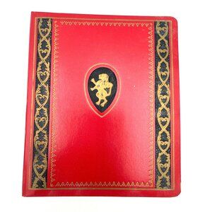 Vintage Address Book Binder Red/Gold Embossed Lion Crest on Front Unused